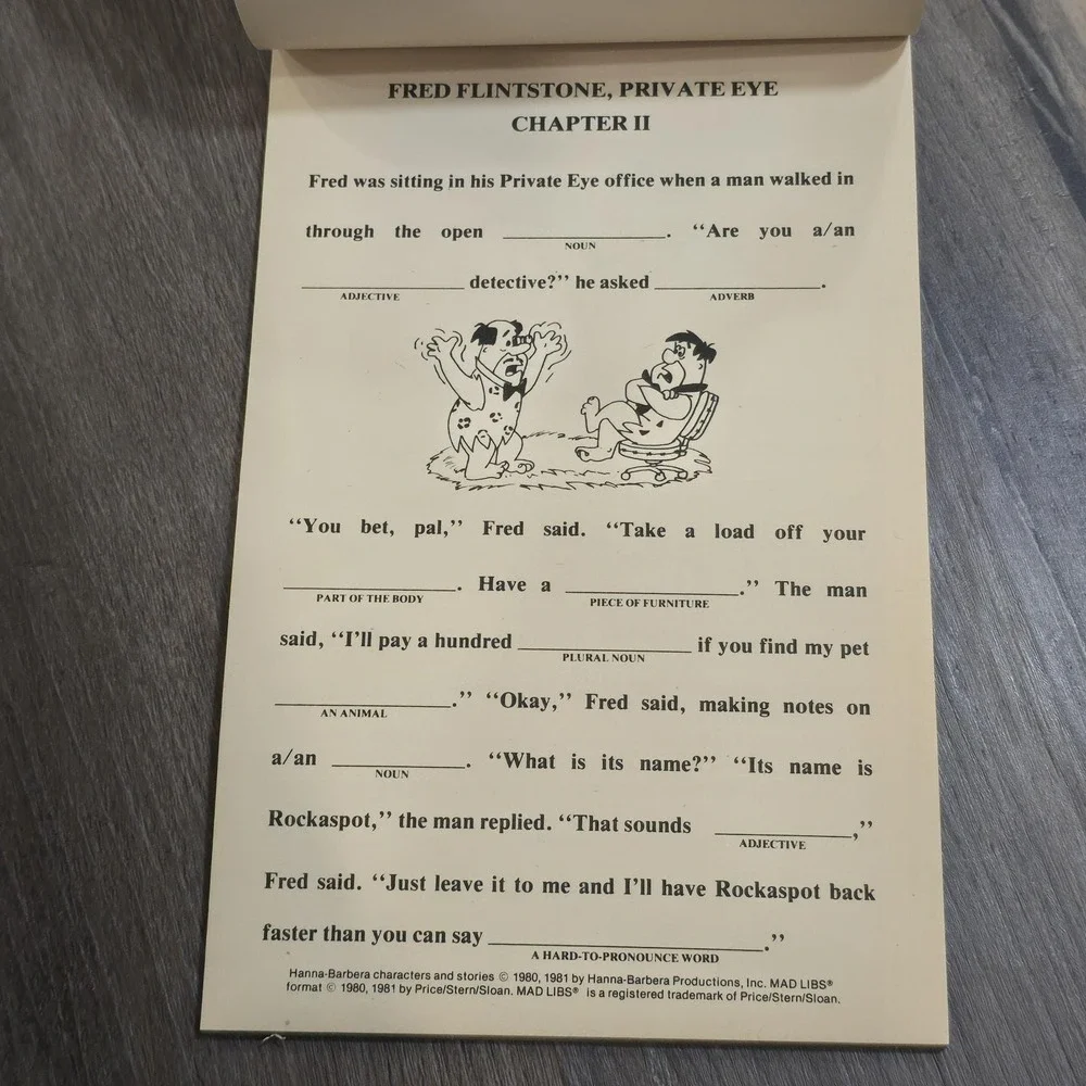 Vintage Flintstone's Mad Libs‎ Party Game Activity Book, Partially Used 1980